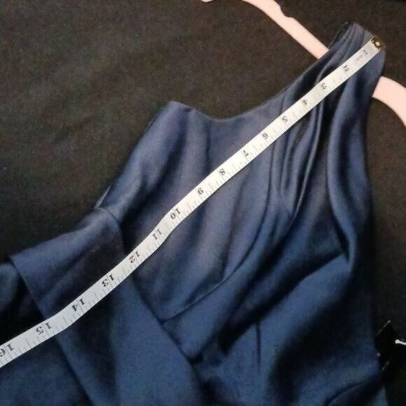 NEW Alfred Sung Draped One-Shoulder Satin Maxi Dress Midnight Navy, Size 2 D815S - Picture 10 of 12